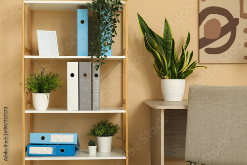 Shelf unit with folders and...