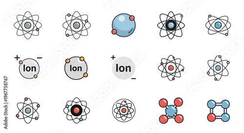 Atomic Structure Icons: Ions, Molecules, and Electron Orbits