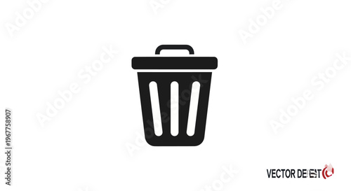 Simple Black Trash Can Icon on White Background - Delete, Recycle, Clean