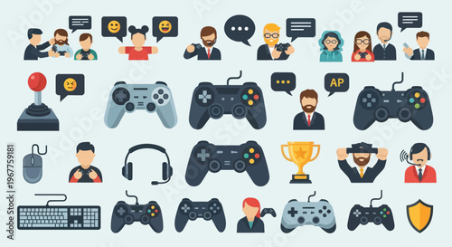 Gamer Icons: Controllers, Joystick, Keyboard, Mouse, People, Trophy, Chat Bubbles