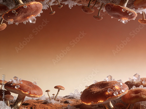 Mars Polar Ice Crystal Fungi and Brown Matte Texture Food Background