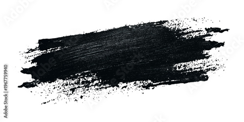 Black textured brush stroke on white background  Vector modern black hand painted grunge brush stroke with splatters of paint stroke