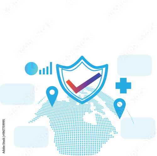 Graphic illustration illustrating the process of purchasing travel insurance and travel health insurance.