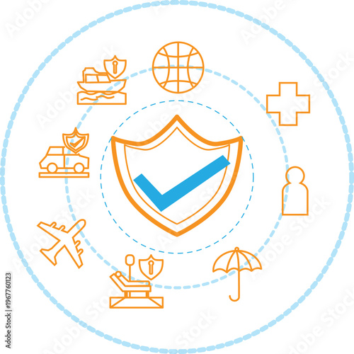 Graphic illustration illustrating the process of purchasing travel insurance and travel health insurance.