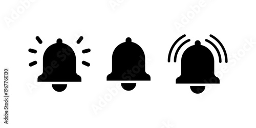 Comprehensive bell icon set for notification alerts in social media and ui ux design featuring modern minimal symbols for apps websites and digital interface communication systems
