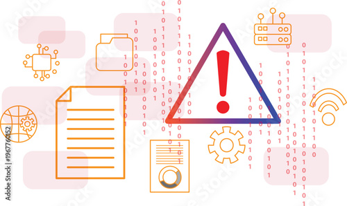 Graphic illustration illustrating privacy warnings and data threat notifications from the security management system.