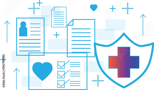 Graphic illustration of personal health information and medical data security systems.