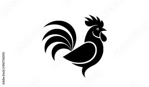 Simple rooster logo vector with black and white flat design clean chicken icon isolated on white