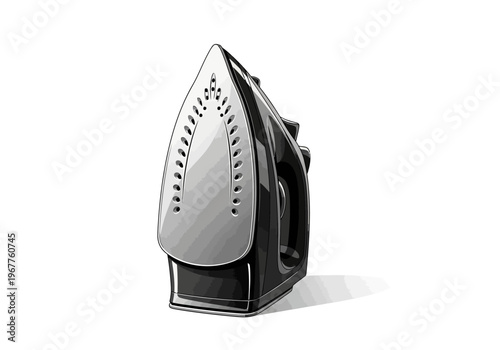 Modern Black Steam Iron Minimalist Vector Design