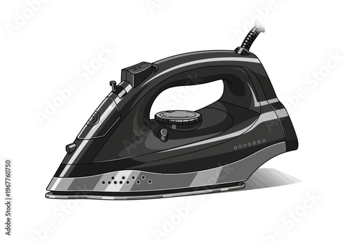 Black Electric Iron Vector Illustration on White Background