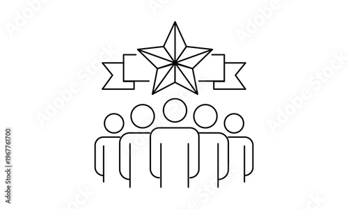 Team leadership success with group of people and winning star for teamwork achievement concept.Editable stroke, Vector illustration, Line art Icon, Symbols.