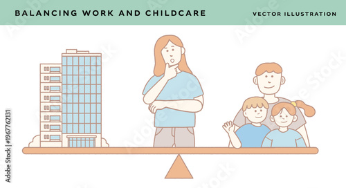 Mother balancing career and family on seesaw