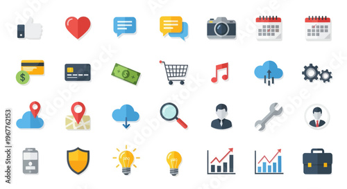 Modern Flat Icons Set: Business, Technology, Finance, Social Media, and Web Design Elements