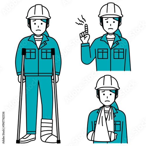 指・腕・足の怪我をしている作業員の女性のセット