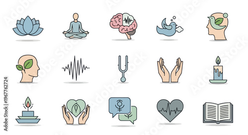 Holistic Wellness Icons: Mind, Body, Soul, Nature, Health, and Peace