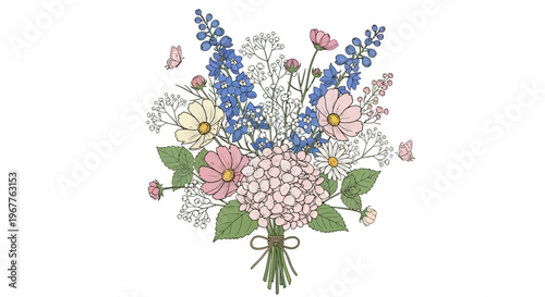 Elegant floral bouquet illustration with various colorful flower arrangements