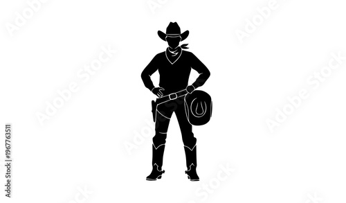 Cowboy silhouette standing vector with western ranch character isolated on white background