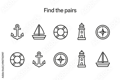 Line art educational game for children featuring marine theme  