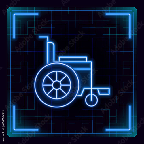 Wheelchair accessibility icon illustration. Glowing icon with border grid vector.