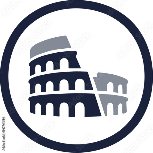 Minimalist Flat Style Colosseum Landmark Europe Architecture Silhouette Circle Icon