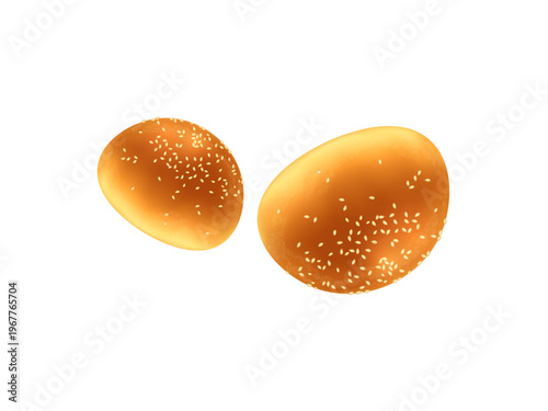 Burger buns realistic 3d illustration isolated on transparent background fresh bakery bread rolls for hamburger fast food ingredients cooking menu design and advertising