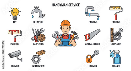 Handyman Service Icons - Home Repair and Maintenance Vector Illustrations