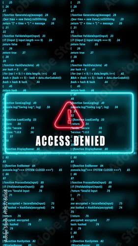 ACCESS DENIED warning hacked mobile phone screen. Error signal loop. Virus code and software hack concept. Cyber security. Vertical video footage