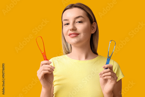Young woman with tongue scr...