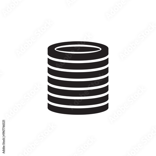 Coin Stack Icon Flat Black Silhouette Clean Logo White Background