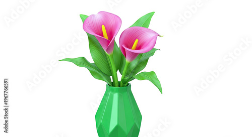 Pink Calla Lilies in a Green Geometric Vase