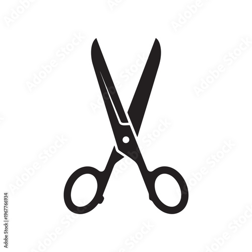 Scissors Icon Flat Black Silhouette Clean Logo White Background