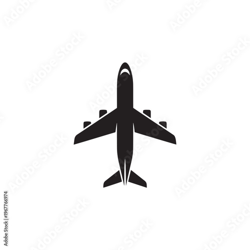 Airplane Icon Flat Black Silhouette Minimal Logo White Background