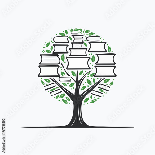 Genealogy Family Tree with Blank Rectangles for Names, Representing Family History and Ancestry Research