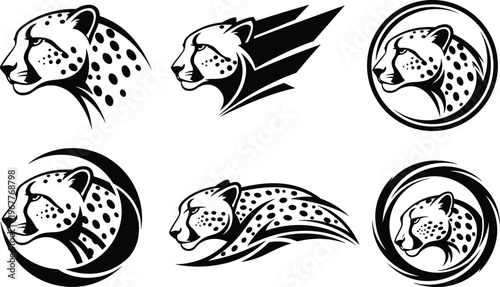 cheetah, big cat, predator, wildlife, animal, speed, fast, hunting, mascot, logo, emblem, vector, illustration, silhouette, design, spots, agile, power, set, collection