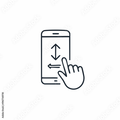 Minimalist vector illustration showing a finger interacting with a smartphone screen, symbolizing dynamic screen orientation changes and responsive display capabilities for modern user interfaces