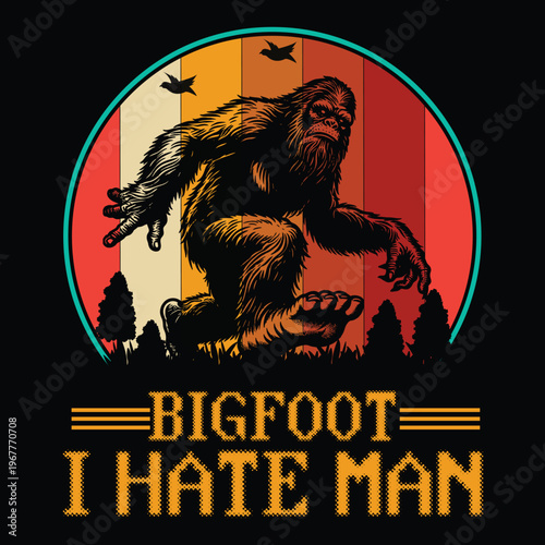 Bigfoot Sasquatch Silhouette in Mysterious Forest Mythical Creature Illustration
