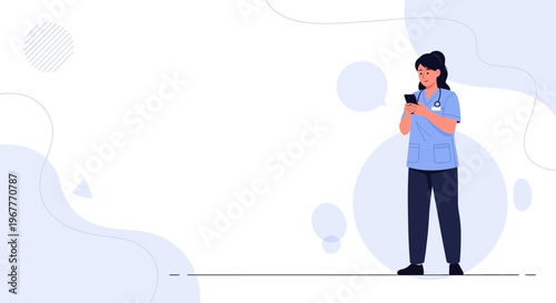 Nurse using smartphone, medical communication, healthcare technology, modern medicine concept