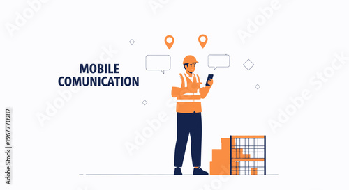 Mobile Communication: Worker using smartphone for logistics and communication