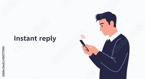 Man using smartphone for instant reply, communication concept