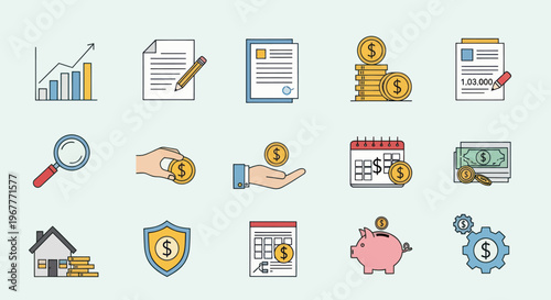 Financial Icons Set: Growth, Savings, Investment, Security & Planning