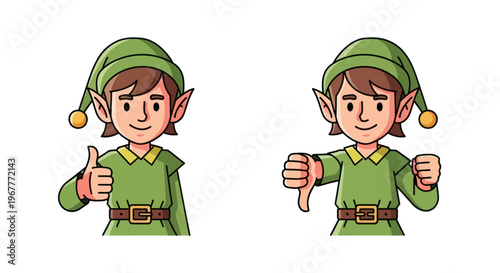 Elf Character Showing Thumbs Up and Thumbs Down Gestures
