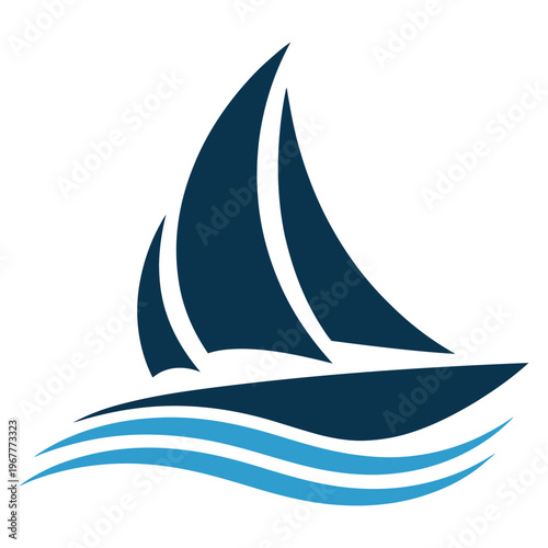 Elegant sailboat gliding over stylized wavy waters