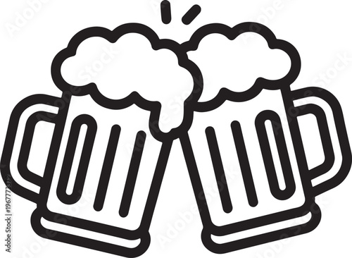 Clinking Beer Mug Cheers Outline Icon for Celebration and Bar Menu