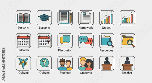 Education Icons Set: Learning, Studying, and School Symbols