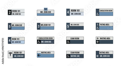 Hospital Signage Collection: Room Numbers, Waiting Areas, Exam Rooms, and Information