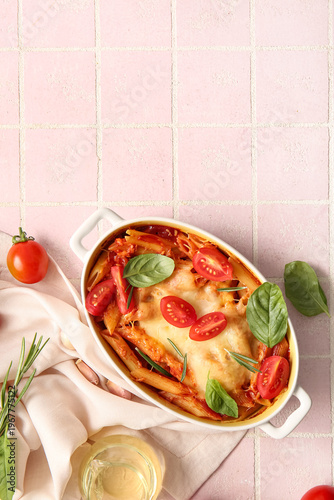 Baking dish of pasta with t...