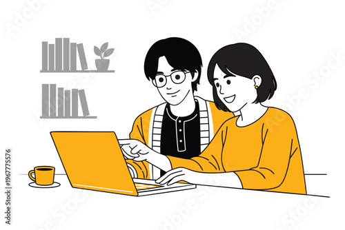 Couple Working Together on Laptop at Home