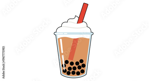 Bubble Tea Drink with Whipped Cream and Straw