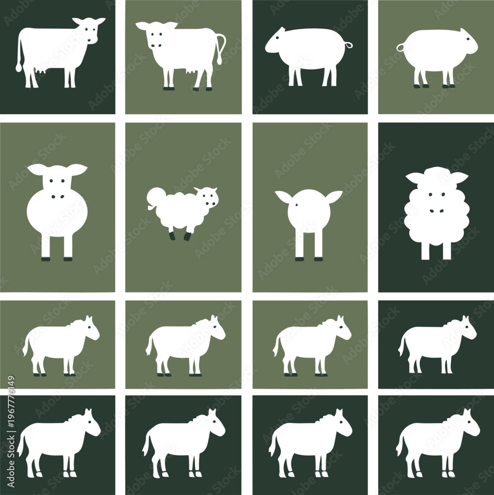 Fototapeta premium Farm animal icon set, simple clean vector 1