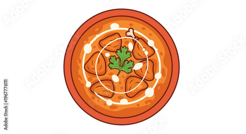 Chicken Tikka Masala Top View Illustration